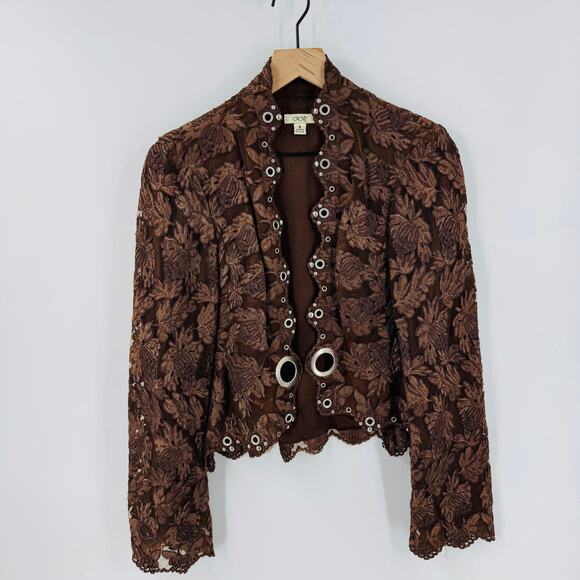 Vintage Cache Brown Sheer Embroidered Jacket Blazer Women’s Size 8 - Picture 1 of 8